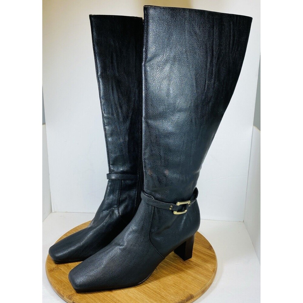 Bouquets Women Heel Boots Faux Leather Size 9.5W Zip Up Black